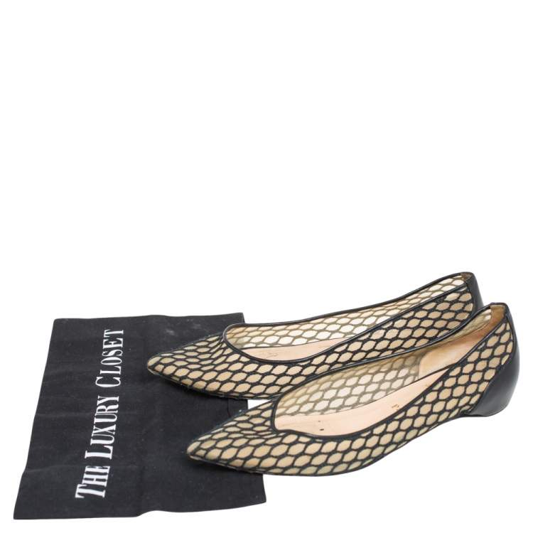 Pre Owned Christian Louboutin Black Leather and Mesh Miss Mix Ballet Flats Size 39