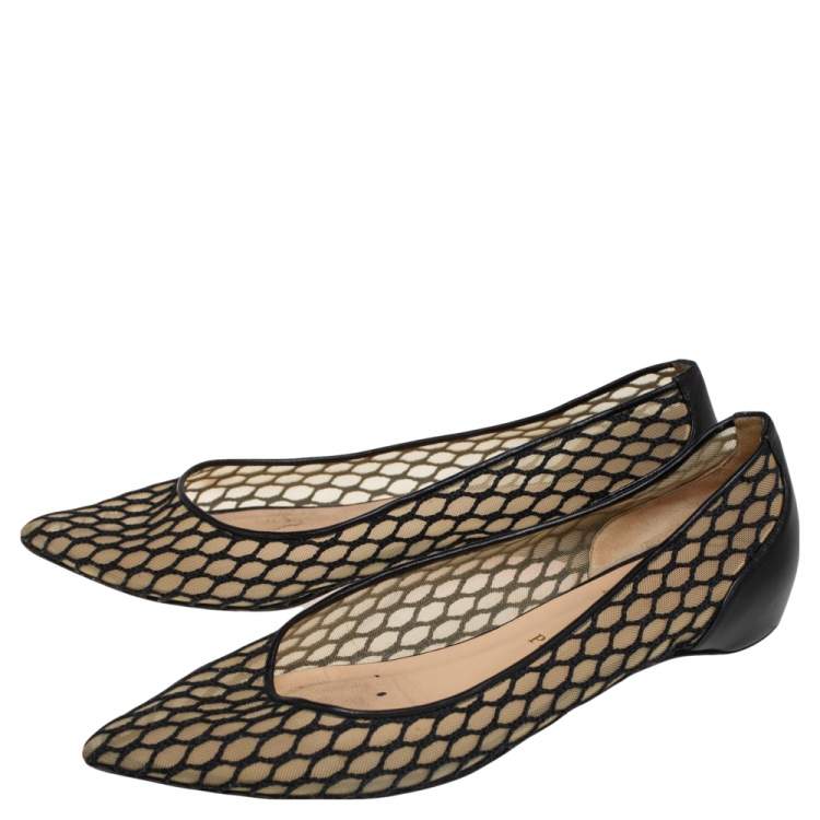 Pre Owned Christian Louboutin Black Leather and Mesh Miss Mix Ballet Flats Size 39