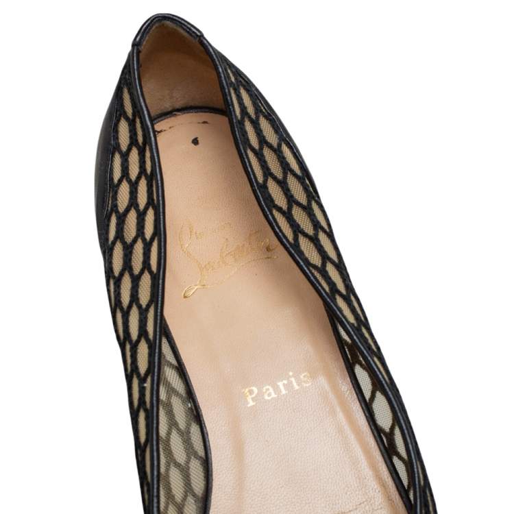 Pre Owned Christian Louboutin Black Leather and Mesh Miss Mix Ballet Flats Size 39