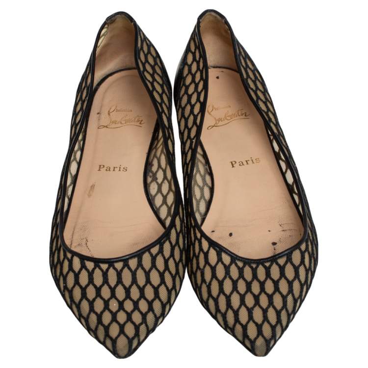 Pre Owned Christian Louboutin Black Leather and Mesh Miss Mix Ballet Flats Size 39