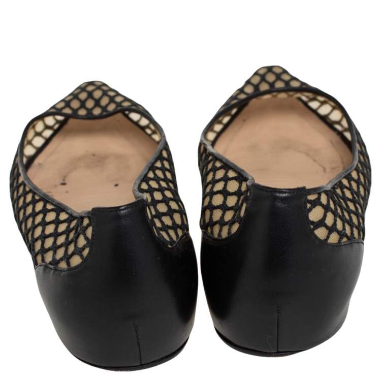Pre Owned Christian Louboutin Black Leather and Mesh Miss Mix Ballet Flats Size 39