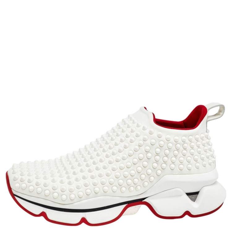 Christian Louboutin White Neoprene Spikes Socks Flat 30 Sneakers