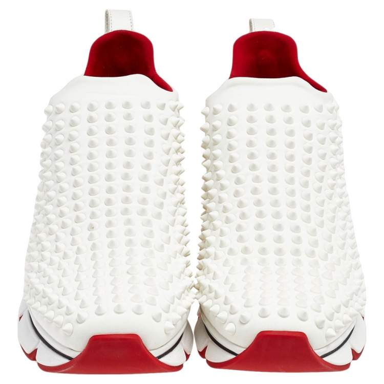 Pre Owned Christian Louboutin White Neoprene Spikes Socks Flat 30 Sneakers Size 39