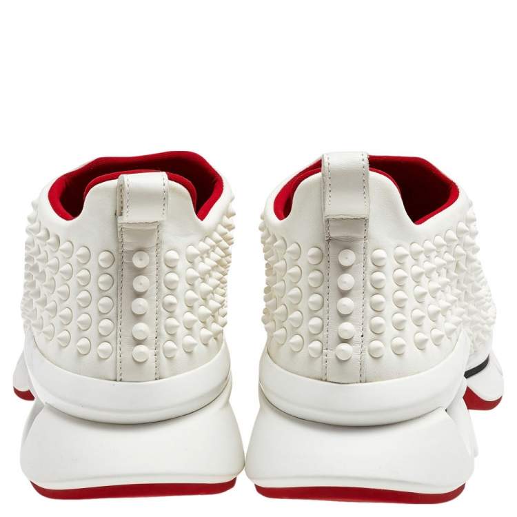 Pre Owned Christian Louboutin White Neoprene Spikes Socks Flat 30 Sneakers Size 39