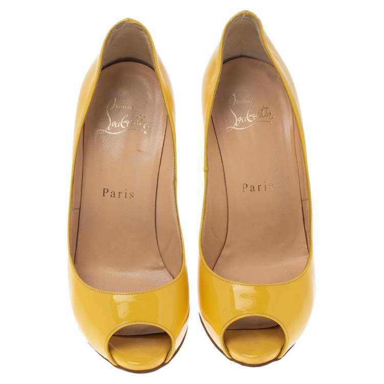 Pre Owned Christian Louboutin Yellow Patent Leather Very Prive  Pumps Size 35.5