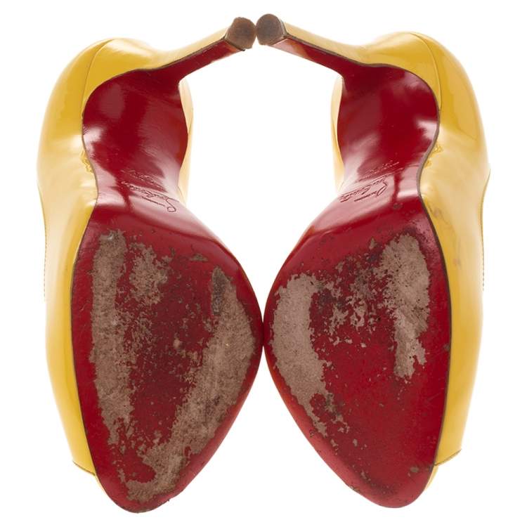 Pre Owned Christian Louboutin Yellow Patent Leather Very Prive  Pumps Size 35.5