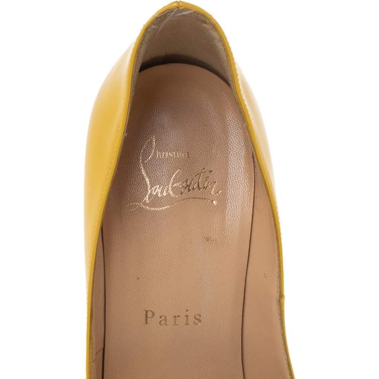 Pre Owned Christian Louboutin Yellow Patent Leather Very Prive  Pumps Size 35.5