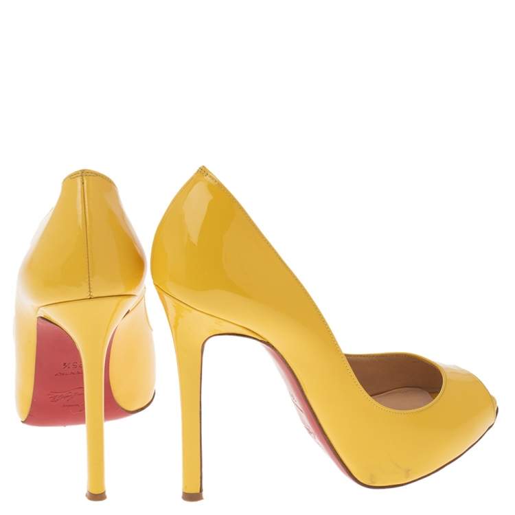 Pre Owned Christian Louboutin Yellow Patent Leather Very Prive  Pumps Size 35.5