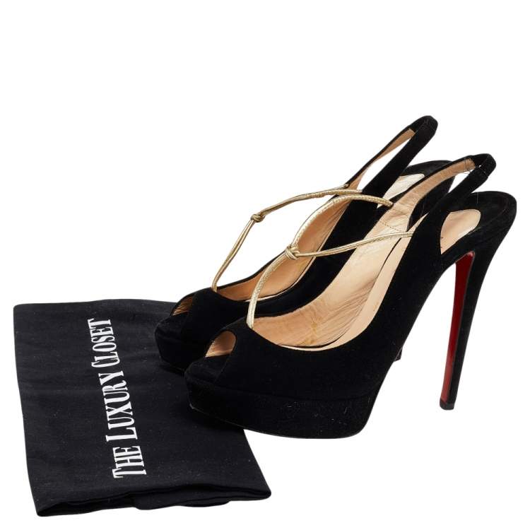 Pre Owned Christian Louboutin Black Suede Alta Spritney Slingback Pumps Size 36.5