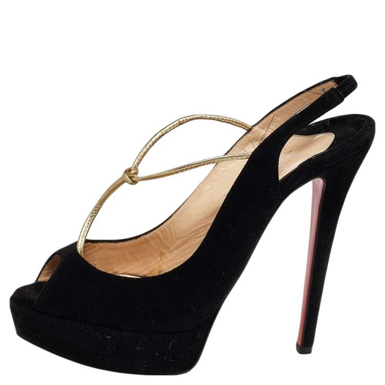Pre Owned Christian Louboutin Black Suede Alta Spritney Slingback Pumps Size 36.5