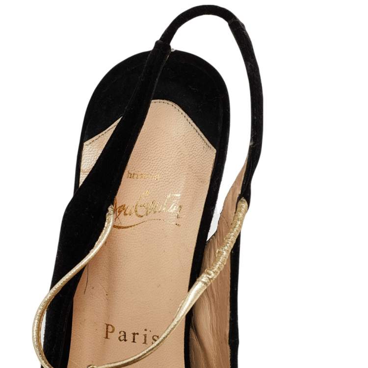 Pre Owned Christian Louboutin Black Suede Alta Spritney Slingback Pumps Size 36.5