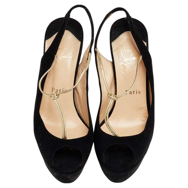 Pre Owned Christian Louboutin Black Suede Alta Spritney Slingback Pumps Size 36.5