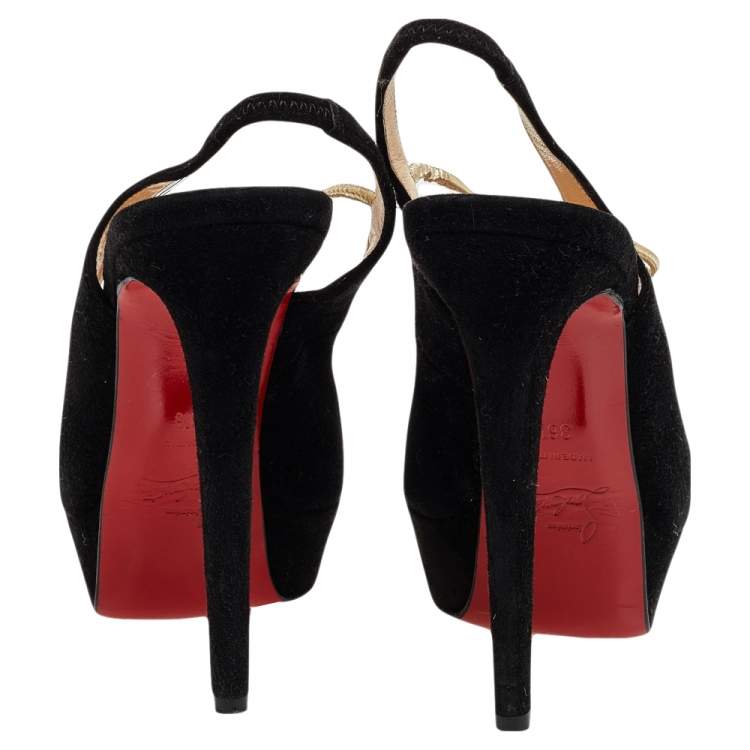 Pre Owned Christian Louboutin Black Suede Alta Spritney Slingback Pumps Size 36.5