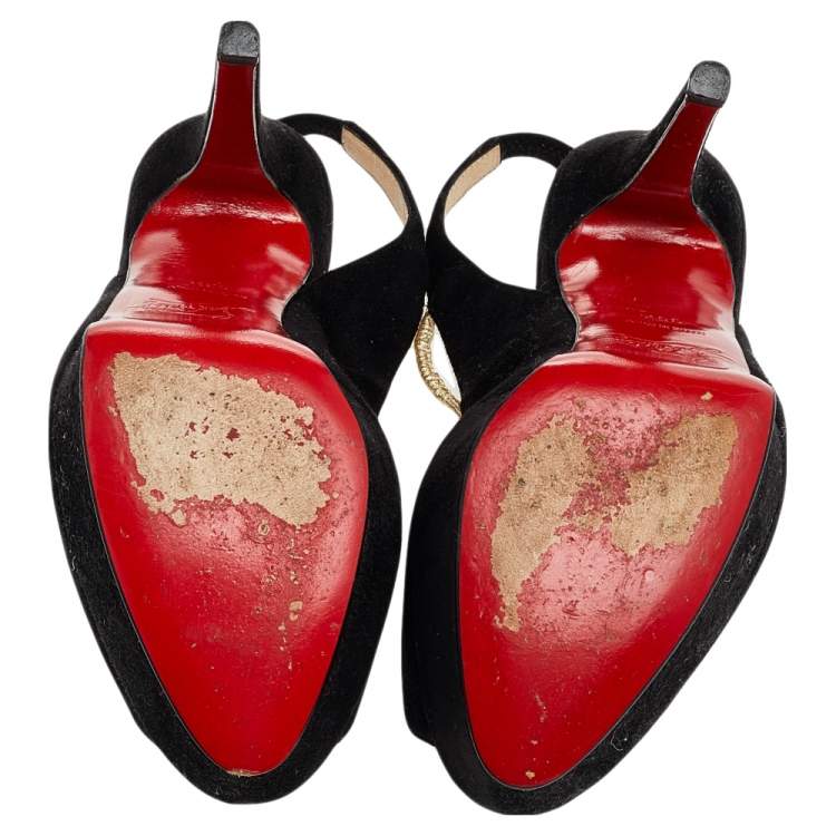 Pre Owned Christian Louboutin Black Suede Alta Spritney Slingback Pumps Size 36.5