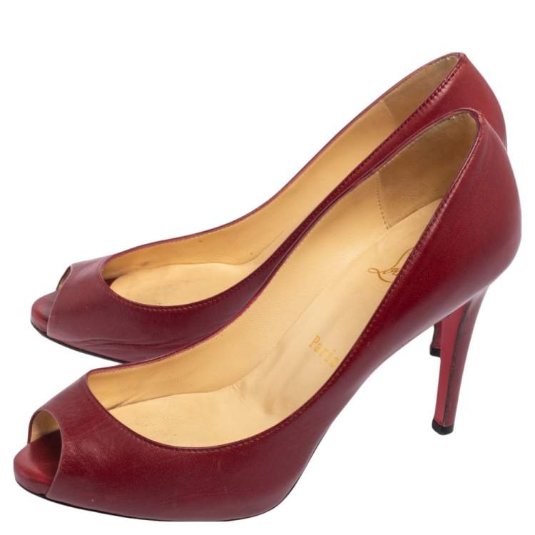 Pre Owned Christian Louboutin Burgundy Leather Yoyo Pumps Size 36.5