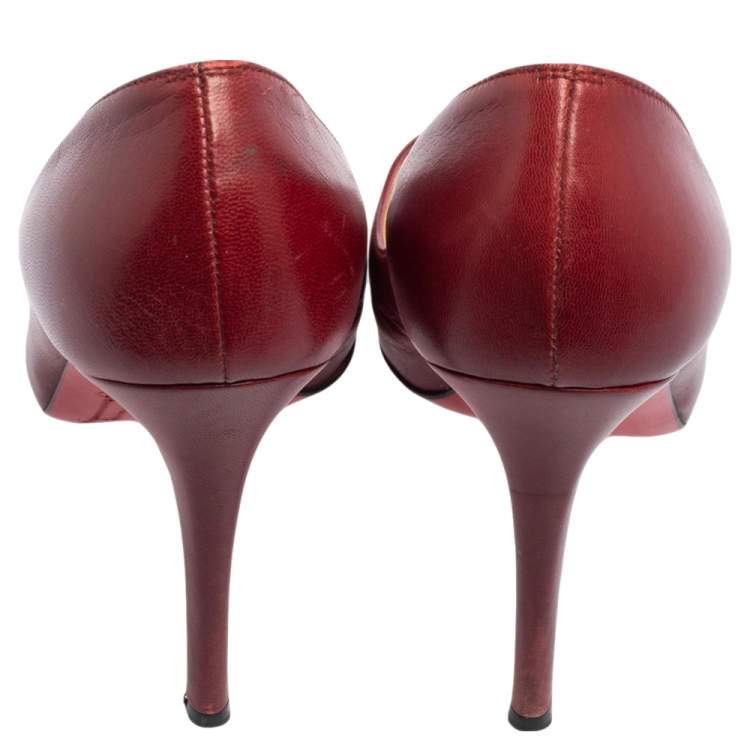 Pre Owned Christian Louboutin Burgundy Leather Yoyo Pumps Size 36.5