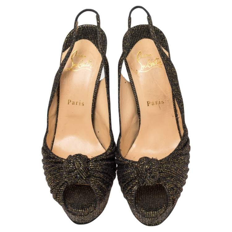 Pre Owned Christian Louboutin Metallic Bronze Lurex Fabric Jenny Knotted Slingback Pumps Size 39.5