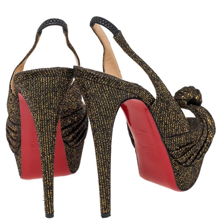 Pre Owned Christian Louboutin Metallic Bronze Lurex Fabric Jenny Knotted Slingback Pumps Size 39.5