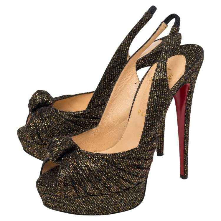 Pre Owned Christian Louboutin Metallic Bronze Lurex Fabric Jenny Knotted Slingback Pumps Size 39.5