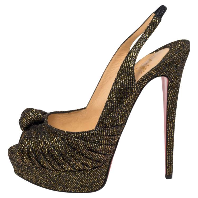 Pre Owned Christian Louboutin Metallic Bronze Lurex Fabric Jenny Knotted Slingback Pumps Size 39.5