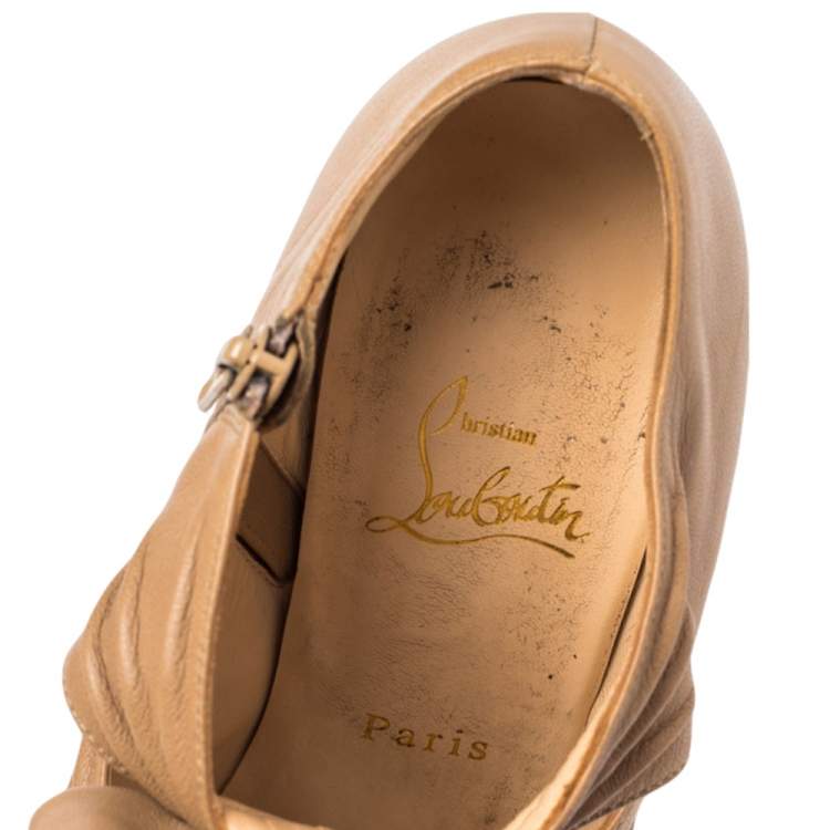 مملوكة مسبقًا Christian Louboutin Beige Leather Knotted Bow Peep Toe Pumps Size 39.5