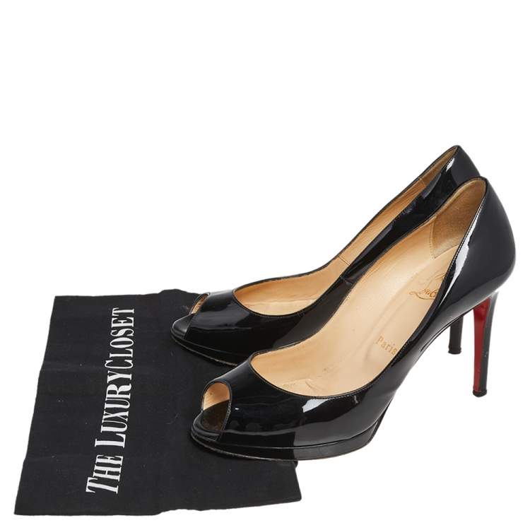 Pre Owned Christian Louboutin  Black Patent Leather New Prive  Pumps Size 38.5