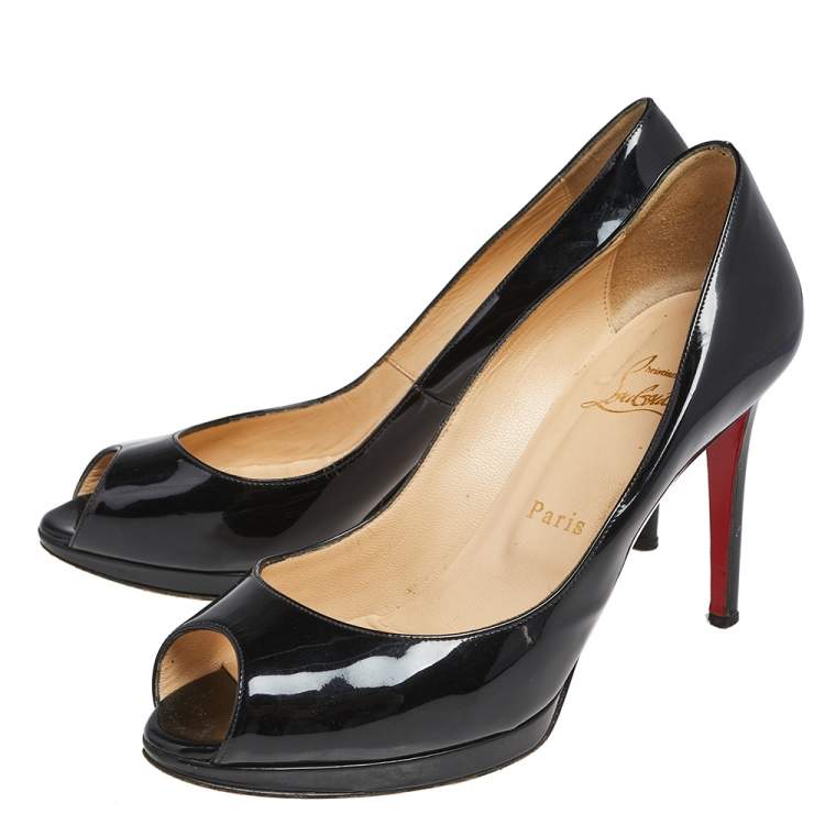 Pre Owned Christian Louboutin  Black Patent Leather New Prive  Pumps Size 38.5