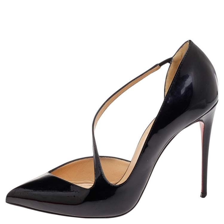 Christian Louboutin Black Patent Leather Jumping Cross Strap Pumps