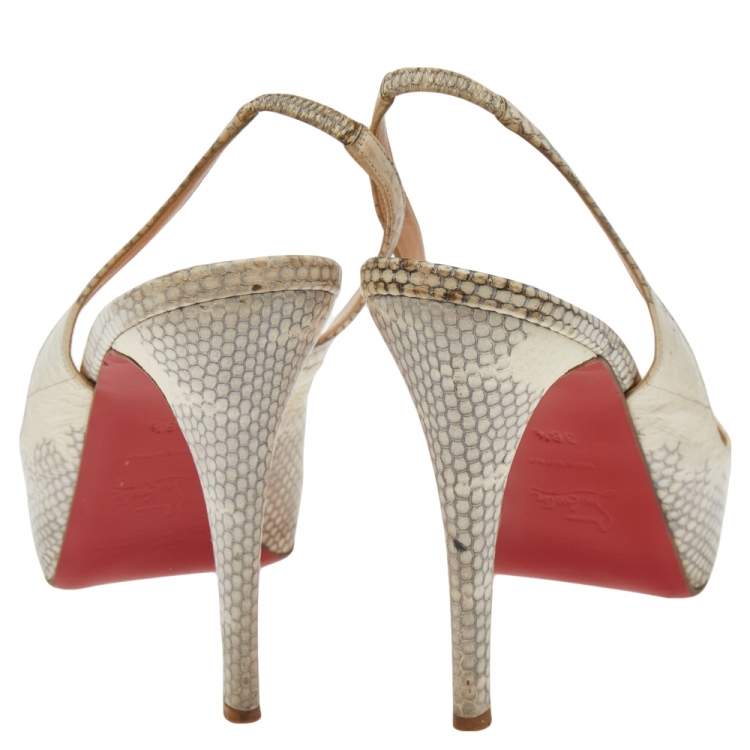 Pre Owned Christian Louboutin Beige Python Embossed Leather Private Number Slingback Sandals Size 38.5 