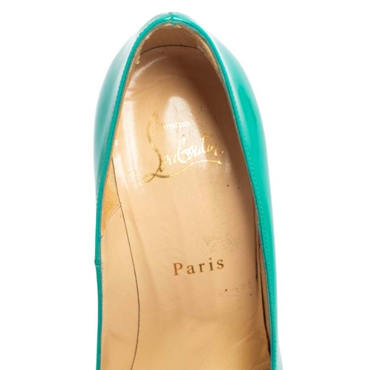 Pre Owned Christian Louboutin Turquoise Patent Leather Rolando Platform Pumps Size 37