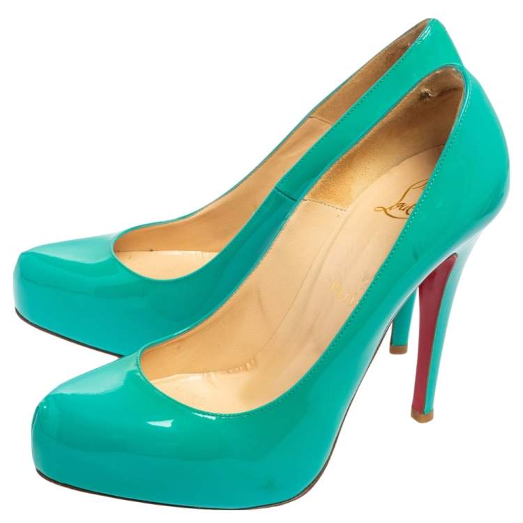 Pre Owned Christian Louboutin Turquoise Patent Leather Rolando Platform Pumps Size 37