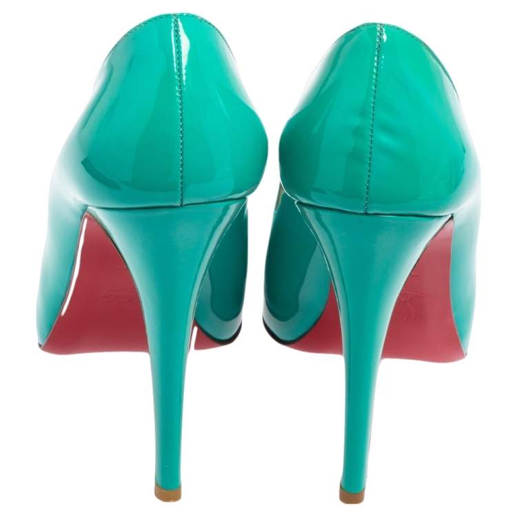 Pre Owned Christian Louboutin Turquoise Patent Leather Rolando Platform Pumps Size 37