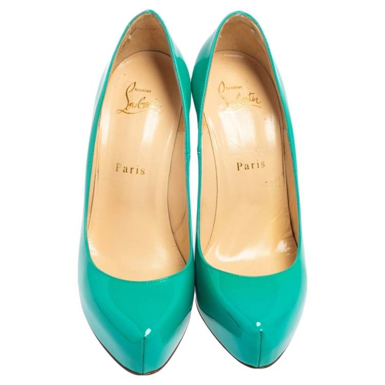 Pre Owned Christian Louboutin Turquoise Patent Leather Rolando Platform Pumps Size 37