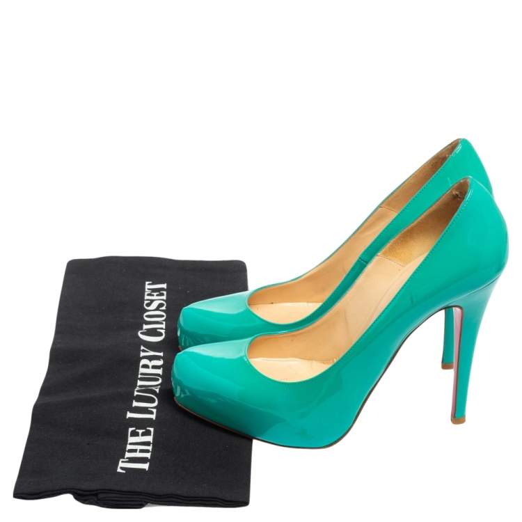 Pre Owned Christian Louboutin Turquoise Patent Leather Rolando Platform Pumps Size 37