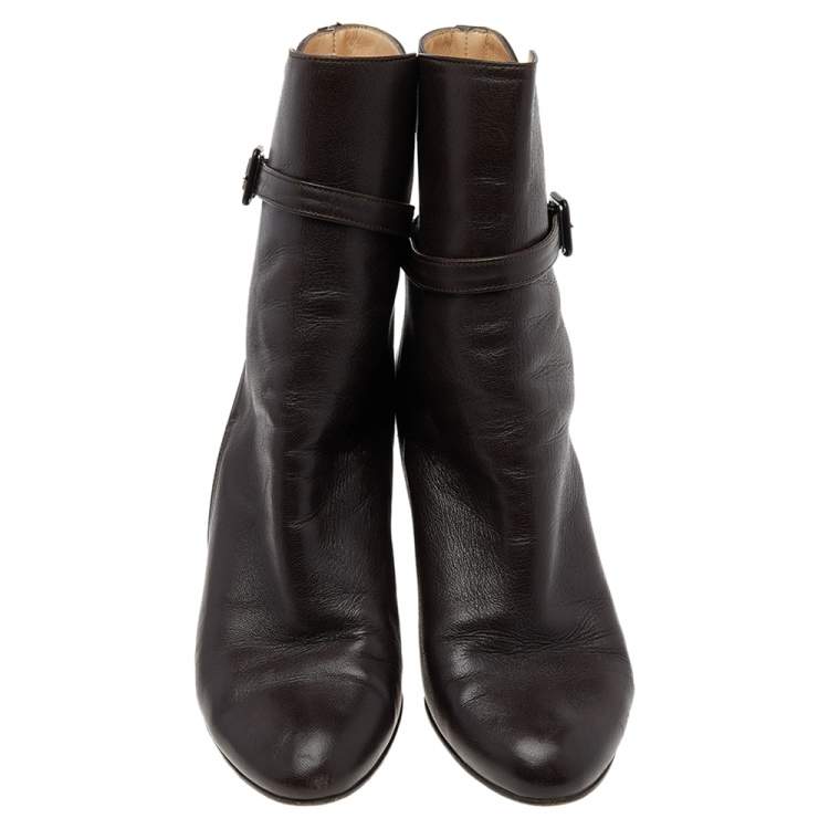 Pre Owned Christian Louboutin Brown Leather Wedge Ankle Boots Size 38