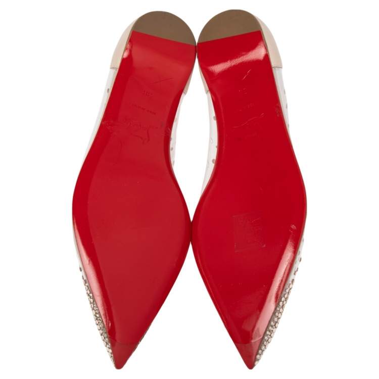 Pre Owned Christian Louboutin Off White PVC And Leather Follies Strass Ballet Flats Size 38