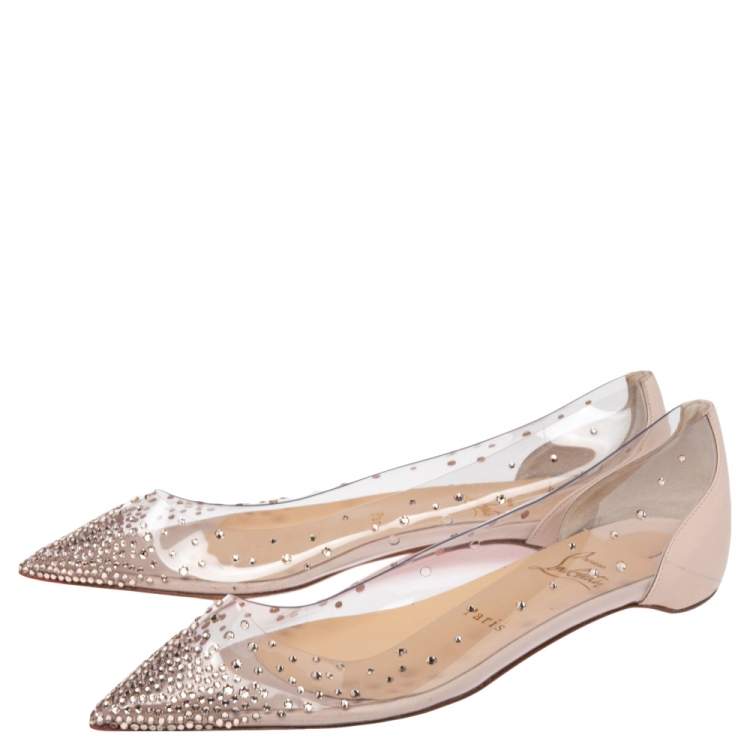 Pre Owned Christian Louboutin Off White PVC And Leather Follies Strass Ballet Flats Size 38