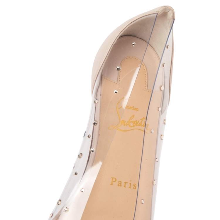 Pre Owned Christian Louboutin Off White PVC And Leather Follies Strass Ballet Flats Size 38