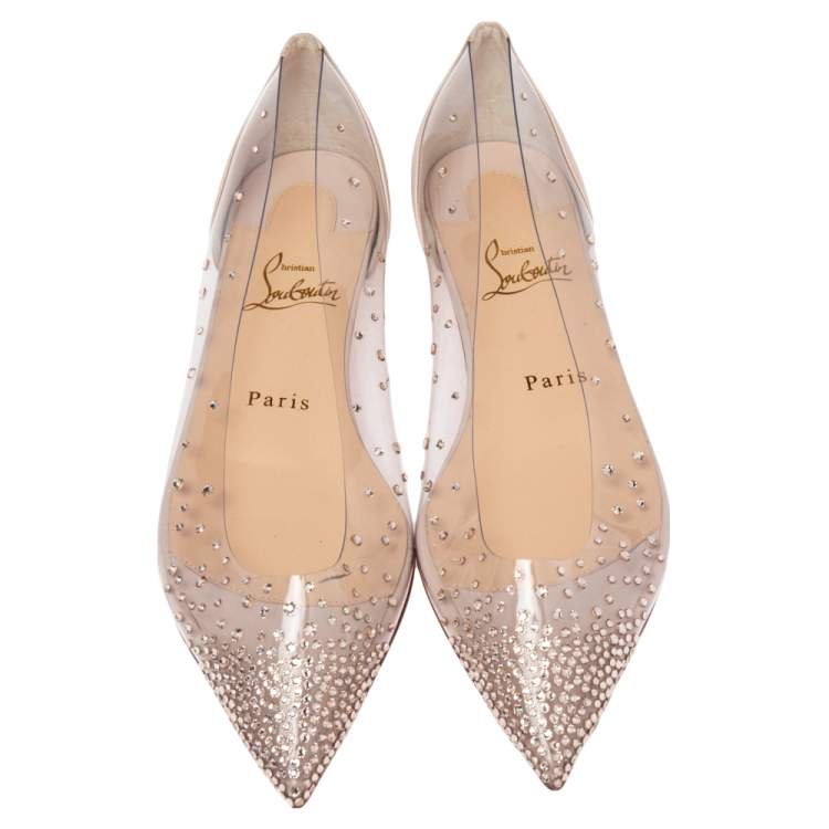 Pre Owned Christian Louboutin Off White PVC And Leather Follies Strass Ballet Flats Size 38