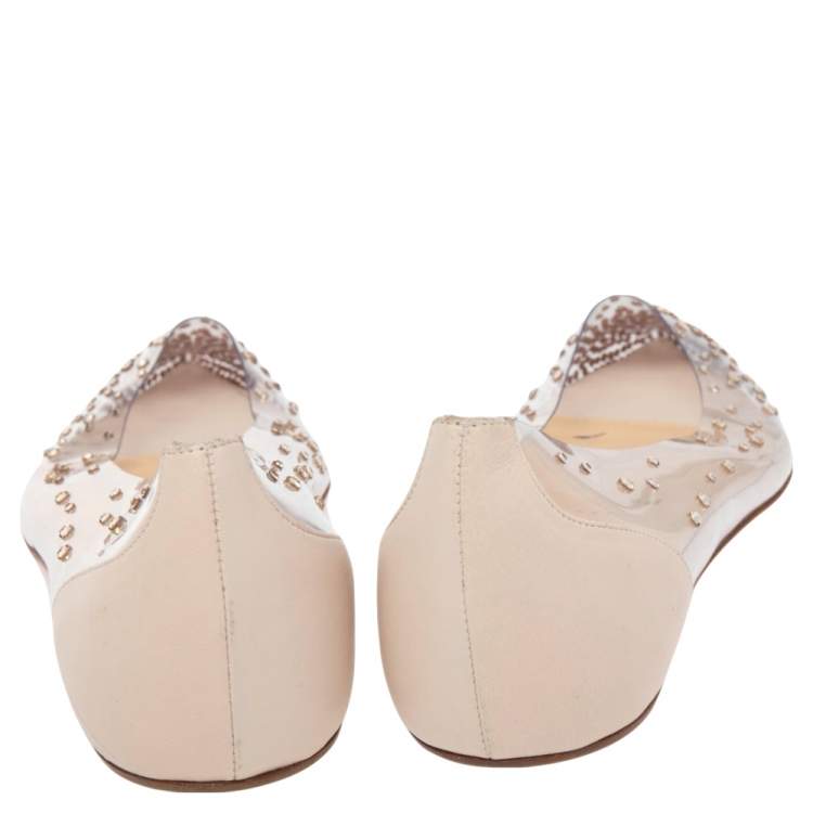 Pre Owned Christian Louboutin Off White PVC And Leather Follies Strass Ballet Flats Size 38