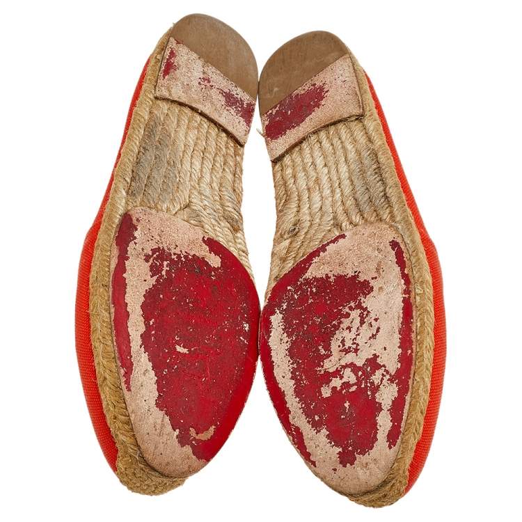 مملوكة مسبقًا Christian Louboutin Orange Canvas Gala Embroidered Crest Espadrille Flats Size 36
