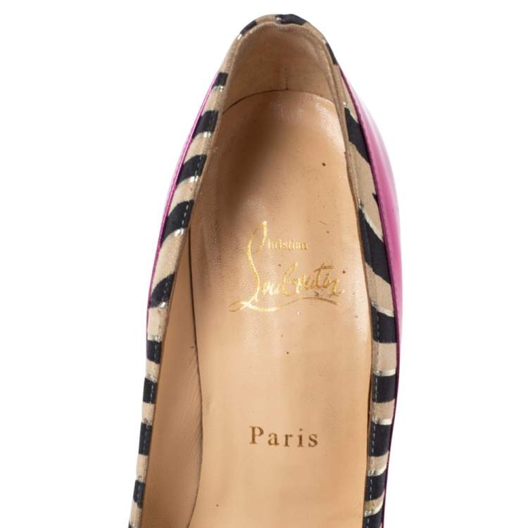 Pre Owned Christian Louboutin Pink Zebra Print Suede And Patent Leather Limited Edition Asteroid Spike Pumps Size 36