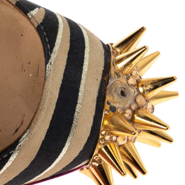 Pre Owned Christian Louboutin Pink Zebra Print Suede And Patent Leather Limited Edition Asteroid Spike Pumps Size 36