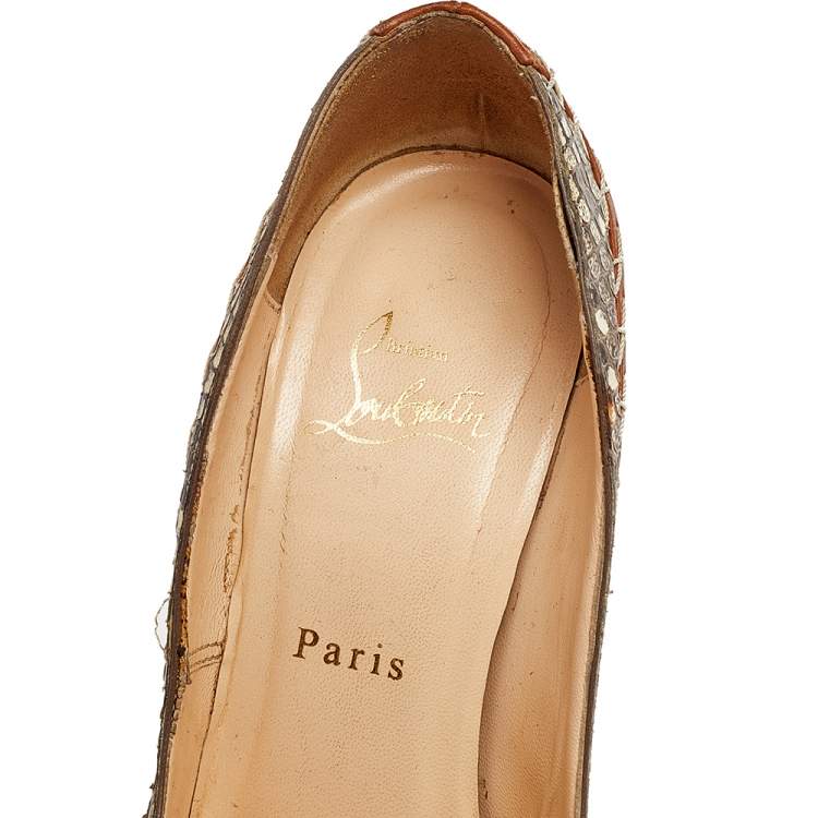 Pre Owned Christian Louboutin Brown Python And Leather Daffodile Platform Pumps Size 38