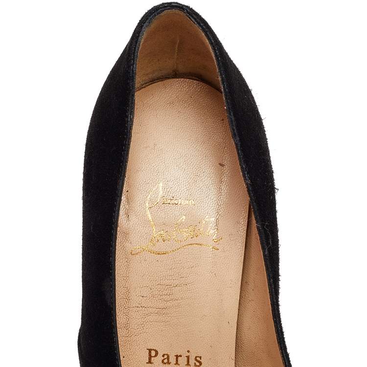 Pre Owned Christian Louboutin Black Suede Ruched Detail Drapadita Peep Toe Pumps Size 37.5