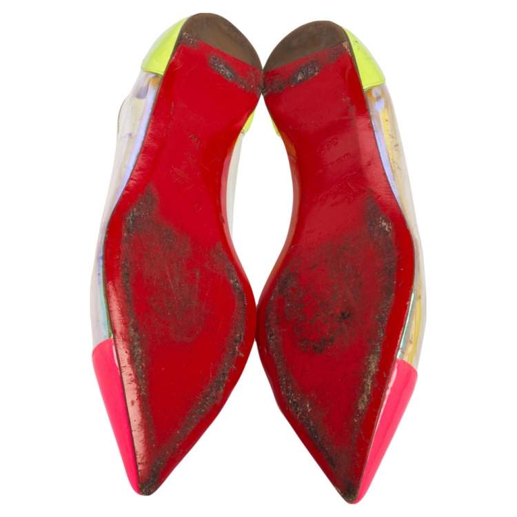 Pre Owned Christian Louboutin Multicolor Patent Leather And PVC Riviera Flats Size 36.5