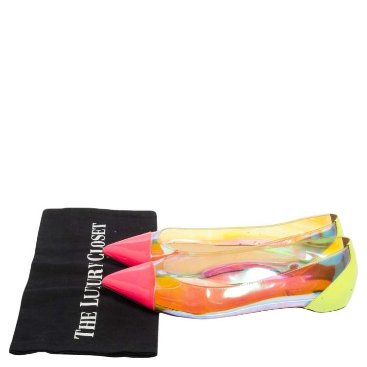 Pre Owned Christian Louboutin Multicolor Patent Leather And PVC Riviera Flats Size 36.5