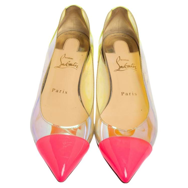 Pre Owned Christian Louboutin Multicolor Patent Leather And PVC Riviera Flats Size 36.5