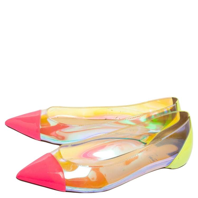 Pre Owned Christian Louboutin Multicolor Patent Leather And PVC Riviera Flats Size 36.5