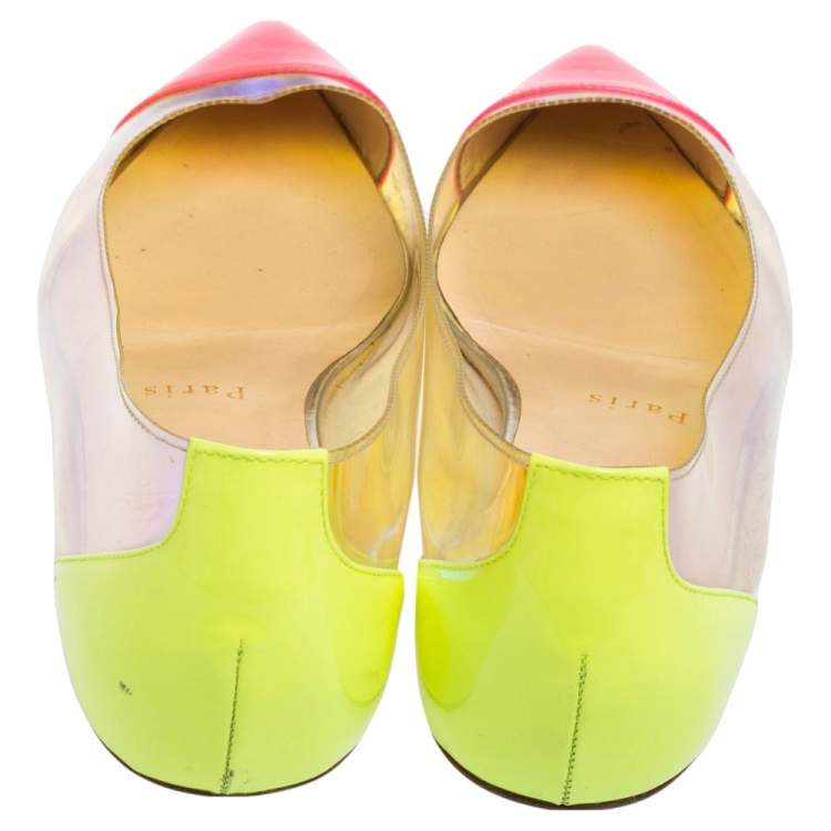 Pre Owned Christian Louboutin Multicolor Patent Leather And PVC Riviera Flats Size 36.5